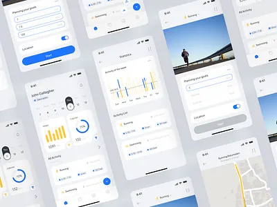 Sport Tracker Mobile App app design button calendar clean design exercise figma fitness graphic minimalis mobile app simple sport sport tracker trends ui ui design uiux ux design workout