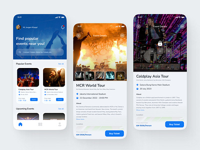 Ticket Booking - Mobile App app booking branding coldplay concert concert music e ticket event events graphic design mobile app music my chemical romance ticket ticket booking tiket konser ui uiux ux