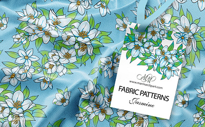 Fabric pattern "Jasmine" in 4 color options fabric fabric pattern floral pattern graphic design instant download jasmine jasmine illustration jasmine pattern labels design packaging design pattern print seamless surface design textile textile pattern vector clipart vector illustrations wallpaper wrapping