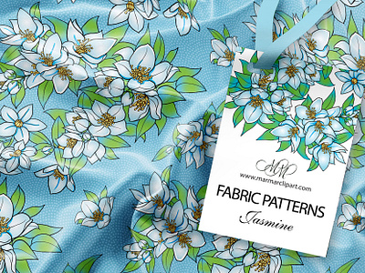 Fabric pattern "Jasmine" in 4 color options fabric fabric pattern floral pattern graphic design instant download jasmine jasmine illustration jasmine pattern labels design packaging design pattern print seamless surface design textile textile pattern vector clipart vector illustrations wallpaper wrapping
