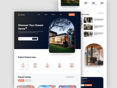 Nestate - Property/Real Estate website landing Page blue ui dark theme ui minimalistic website ui orange ui property property ui property website property website ui real estate real estate landing page real estate ui real estate website realestate realestate ui web design web designing website ui