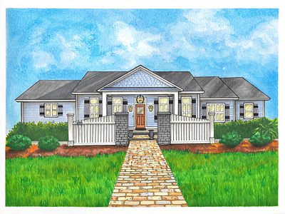 Home Portrait alcohol markers architecture copic markers custom portrait home illustration home portrait house illustration house portrait markers mixed media realtor realty realty illustration watercolor