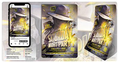 Epic Saturday Night Party Flyer 300 dpi advertise after work party banner branding brochure cmyk design entertainment festival flyer templates graphic design invitation ladies party night club party poster print ready saturday night party template vertical