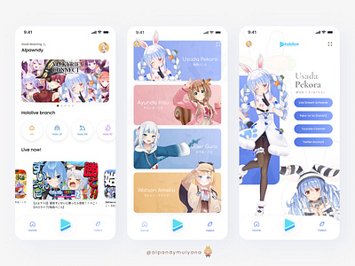 Hololive Mobile App Concept anime app clean gfx graphic design hololive illustration mobile ui ux vtuber website