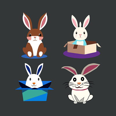 4 Funny and Cute Baby Bunny Rabbit Vector Art