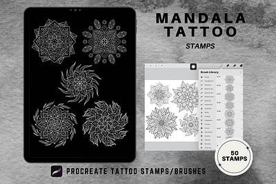 50 Procreate Mandala Tattoo Stamps mandala mandala pattern mandala tattoo ornamental procreate brush set procreate brushes set