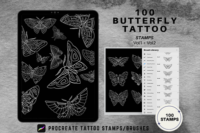 100 Procreate Butterfly Tattoo Stamps butterfly butterfly pattern butterfly stamps butterfly tattoo butterfly wings procreate brush set procreate brushes set procreate stamps tattoo stamps