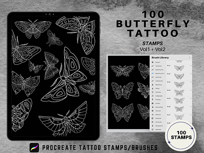 100 Procreate Butterfly Tattoo Stamps butterfly butterfly pattern butterfly stamps butterfly tattoo butterfly wings procreate brush set procreate brushes set procreate stamps tattoo stamps