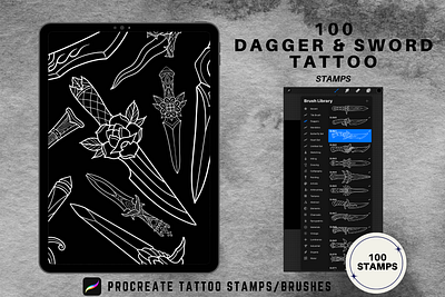 100 Procreate Dagger Tattoo Stamps dagger dagger stamps dagger tattoo procreate brush set