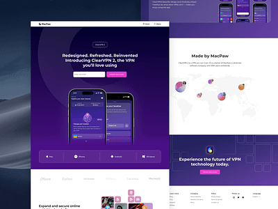 MacPaw ClearVPN2 Consept landing page b2c blur branding clean creative grid home page landing page marketing minimal product promo services startup subscription typography ui uxui visual vpn