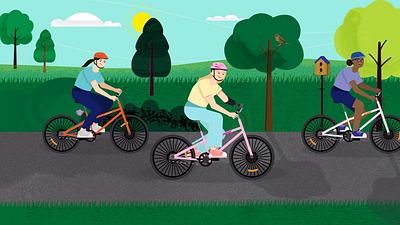 Form5 Prosthetics - Bike Ride animation bike ride biking birdhouse bright cycling fitness friends green helmet mograph playful prosthetic sky smile sun sunny trees triangle young