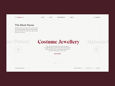 Antique Store Home Page Design Exploration antique aristrocrate class classy english european interface minimal typography ui victorian