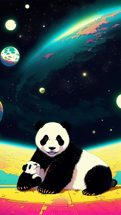 Panda in space art artificialintelligence character cute entergalactic