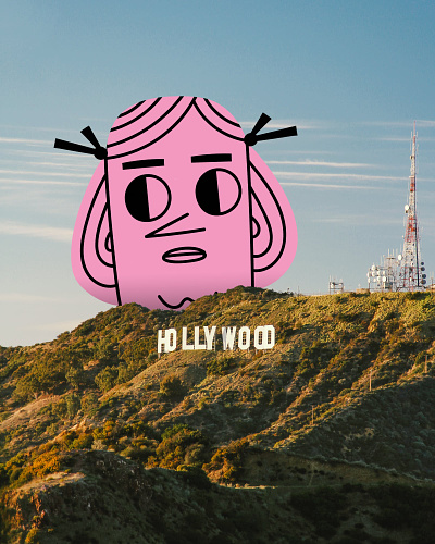 Sightseeing in LA character graphic design hollywood hollywood sign illustration mountain pink scene