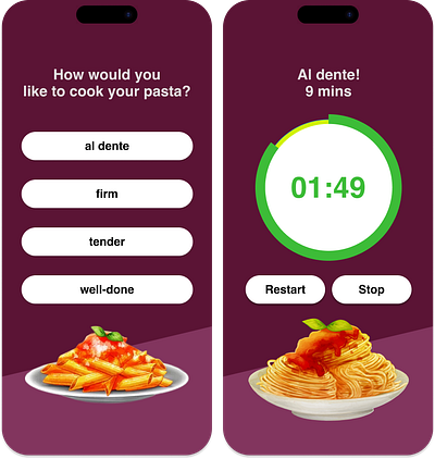 Pasta time! A timer design for cooking pasta! al dente pasta timer tender time design ui design welldone