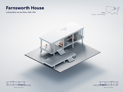Farnsworth House by Mies van der Rohe 3d architecture b3d blender house model room