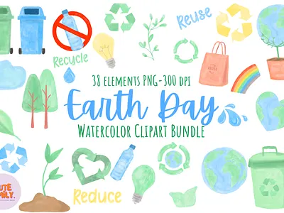 Watercolor Earth Day Clipart earth earth clipart earth day earth day 2023 earth day clipart earth day kids earth day kit earth day stickers earth illustration eco friendly environmental illustration green green leaves heart nature clipart nature graphics recycling sun clipart watercolor earth day design watercolor recycling clipart