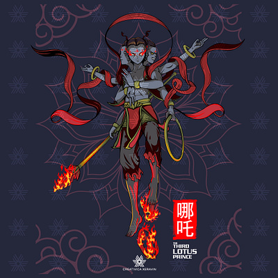 Nezha (哪吒) is a protection deity in Chinese folk religion art asia asian culture dark deity design god graphic graphic design illustration myth mythology nezha oriental poster vector