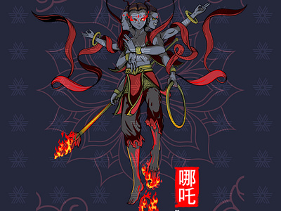 Nezha (哪吒) is a protection deity in Chinese folk religion art asia asian culture dark deity design god graphic graphic design illustration myth mythology nezha oriental poster vector