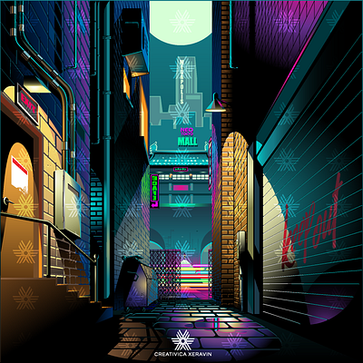 Alley at night alley backdrop background city cyberpunk design graphic graphic design illustration metro night poster scene vector wallpaper