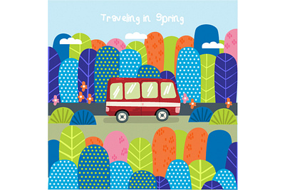Spring Tour Mountain Forest Illustration camp forest garden illustration mountain nature season spring tour vector