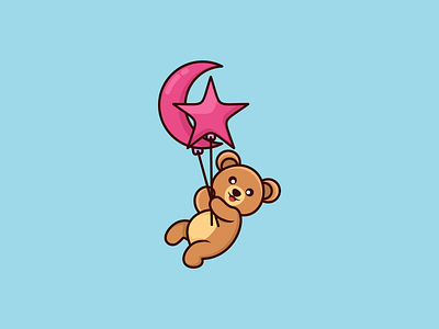 CUTE BEARS FLY WITH BALLOONS THE MOON AND STARS app bear branding cartoon cute design graphic design icon illustration logo typography ui ux vector