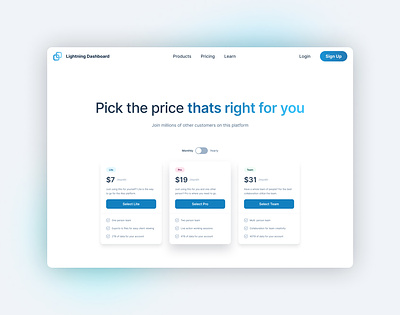 Price Page buttons customer price dashboard design icons navigation pricing toggle ui website