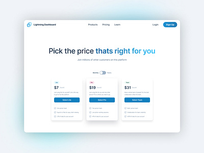 Price Page buttons customer price dashboard design icons navigation pricing toggle ui website