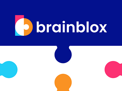 brainblox block brain branding challenge colorful fun lettermark logo monogram puzzle