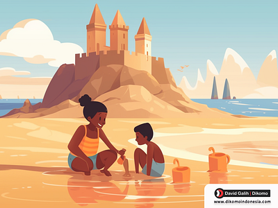 Play Making Sand Castles-Children's Book Illustration- Dikomo.id childhood
