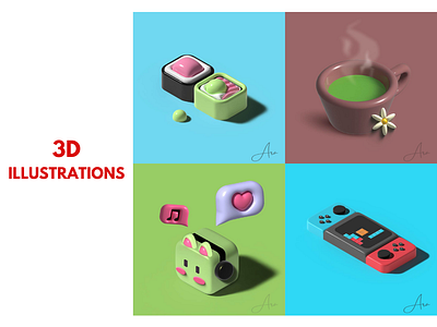 3D Illustrations 3d adobe illustrator cartoon character cute design graphic design illustration nintendo sushi switch tea tetris