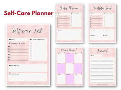 Self-love Planner Template canva cute design girly graphic design journal layout layout design pink planner template template design