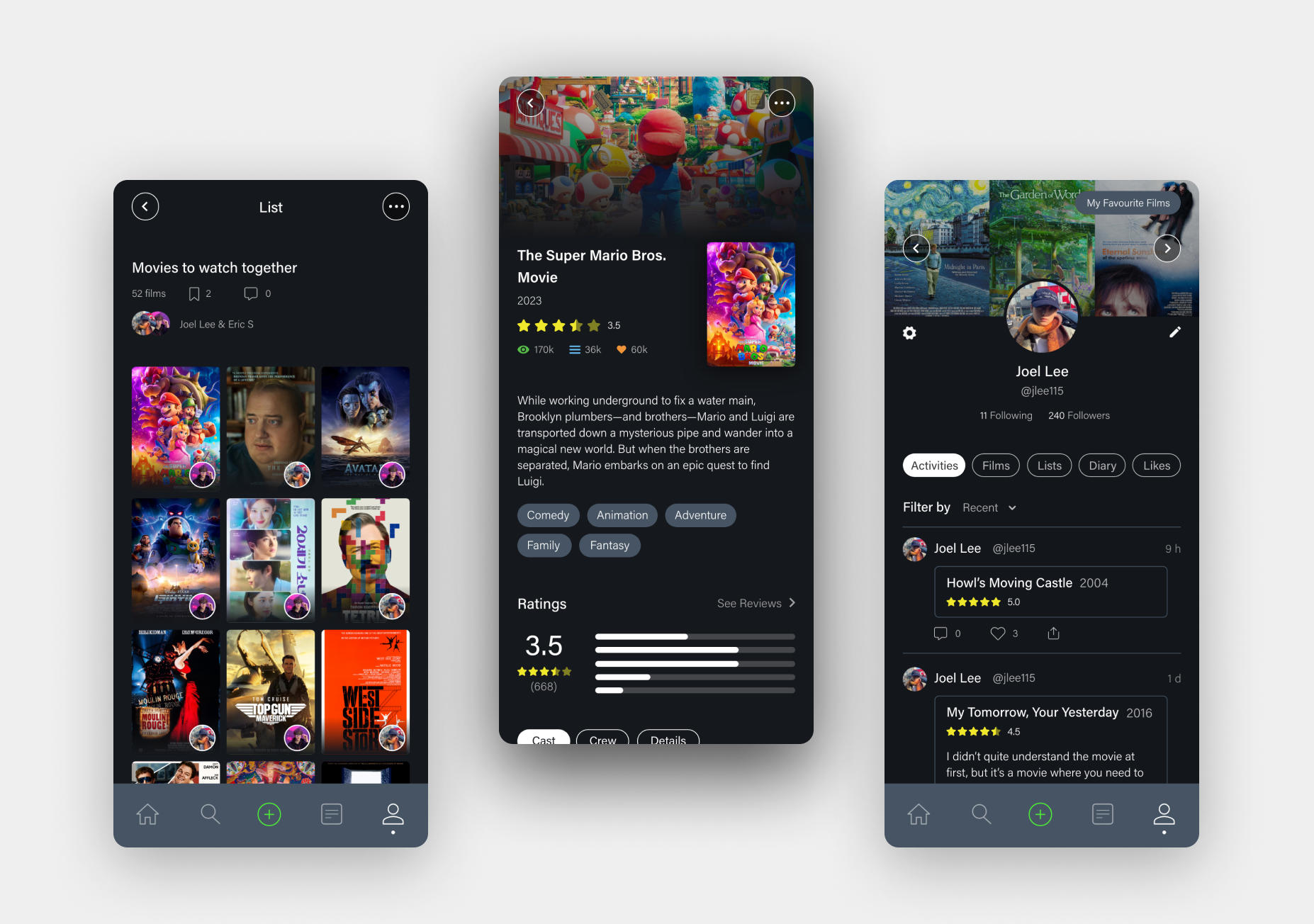 Letterboxd UI app redesign app design case study film film review letterboxd mobile app movie movie review profile rate rating redesign ui ux ux case study ux ui