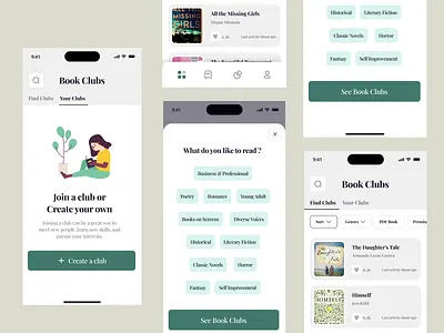 Book clubs Mobile App Design android mobile app android mobile ui android studio app designer app ui app ui ux appdesign appux book clubs mobile app design book reading clean ui design ios app mobile app mobile app design mobile apps mobile ui kit trendy app ui ui ux design