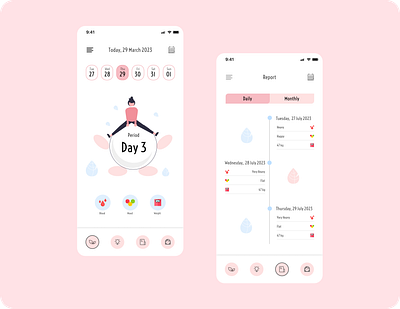 Period Schedule and Report Mobile App design mobile ui