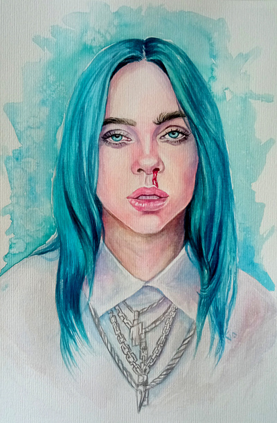 Watercolor portrait, Billie Eilish billie eilish graphic design handmade illustration paint painting