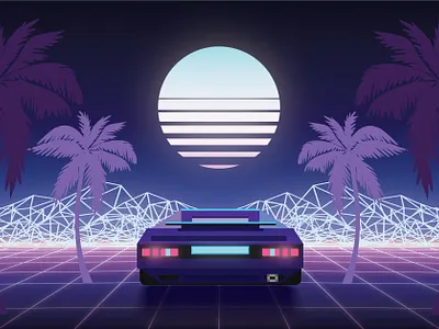 Grid chaser 88 banner car console cyberpunk design game graphic design grid illustration illustrator palms racing game retro retroawave synthwave vector