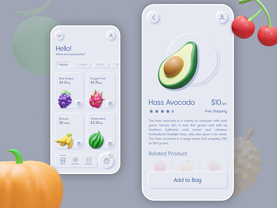 Fruit App UI app design fruit graphic design neumorphism ui ux