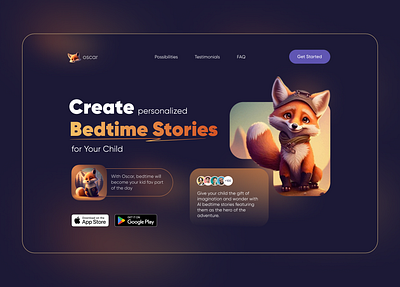 Oscar Stories - personal bedtime stories Landing Page app branding design graphic design illustration logo typography ui ux vector