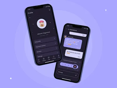 Dark theme of the author's tours mobile app app app design booking branding chat dark theme design digital grade ios app message mobile app profile tour tourism travel trip ui ux vacation