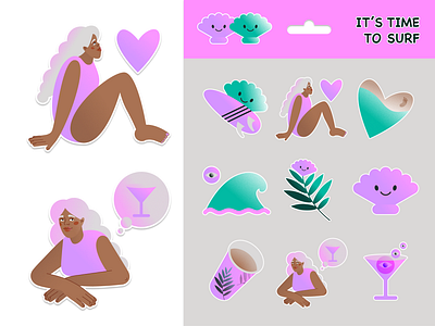 Sticker pack for Surf Club animation art artist branding character character design design digital art digital illustration digital painting graphic design illustration illustrator sticker design stickers