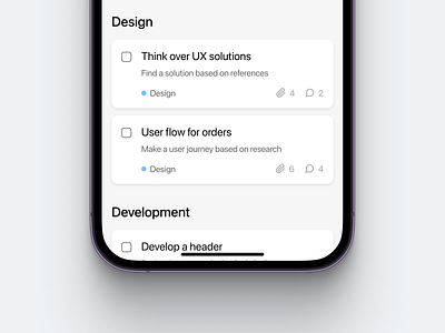 To-do list app List tasks app cards creative design ios label management minimal mobile navbar notes owner product status tasks tegs todo typography user flow uxui