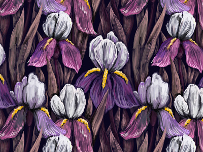 seamless pattern with irises design drawing hand drawn illustration irises leaves pattern seamless