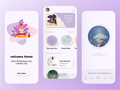 Concept design of a meditation app/ neomorphism app ui ux