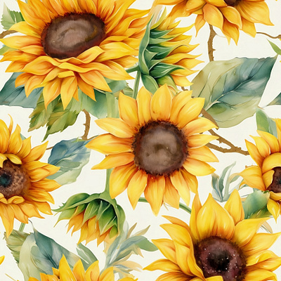 Seamless Sunflowers 1 seamless pattern watercolor