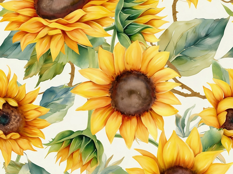 Seamless Sunflowers 1 seamless pattern watercolor