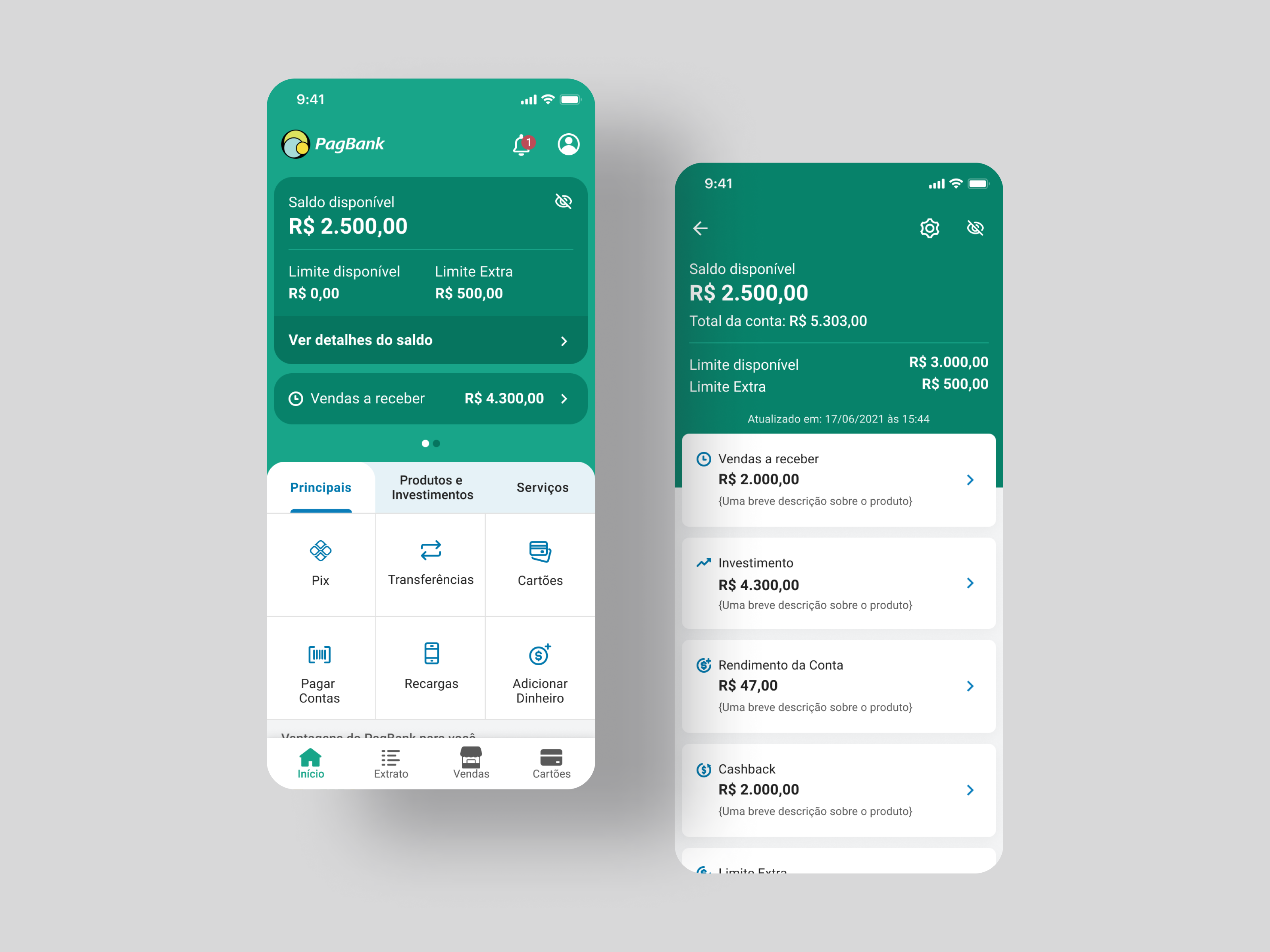 PagBank App - home balances by Lucas Dantas on Dribbble