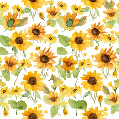 Seamless Sunflowers 2 seamless pattern watercolor