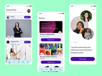 Women based social-media app Visual design clean and minimal design social media app society ui user experience ux visual design women