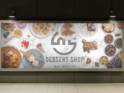 Dessert Shop Banner placed at Express Avenue Mall, Chennai banner branding dessert dessert shop food graphic design light logo mockup sweet white